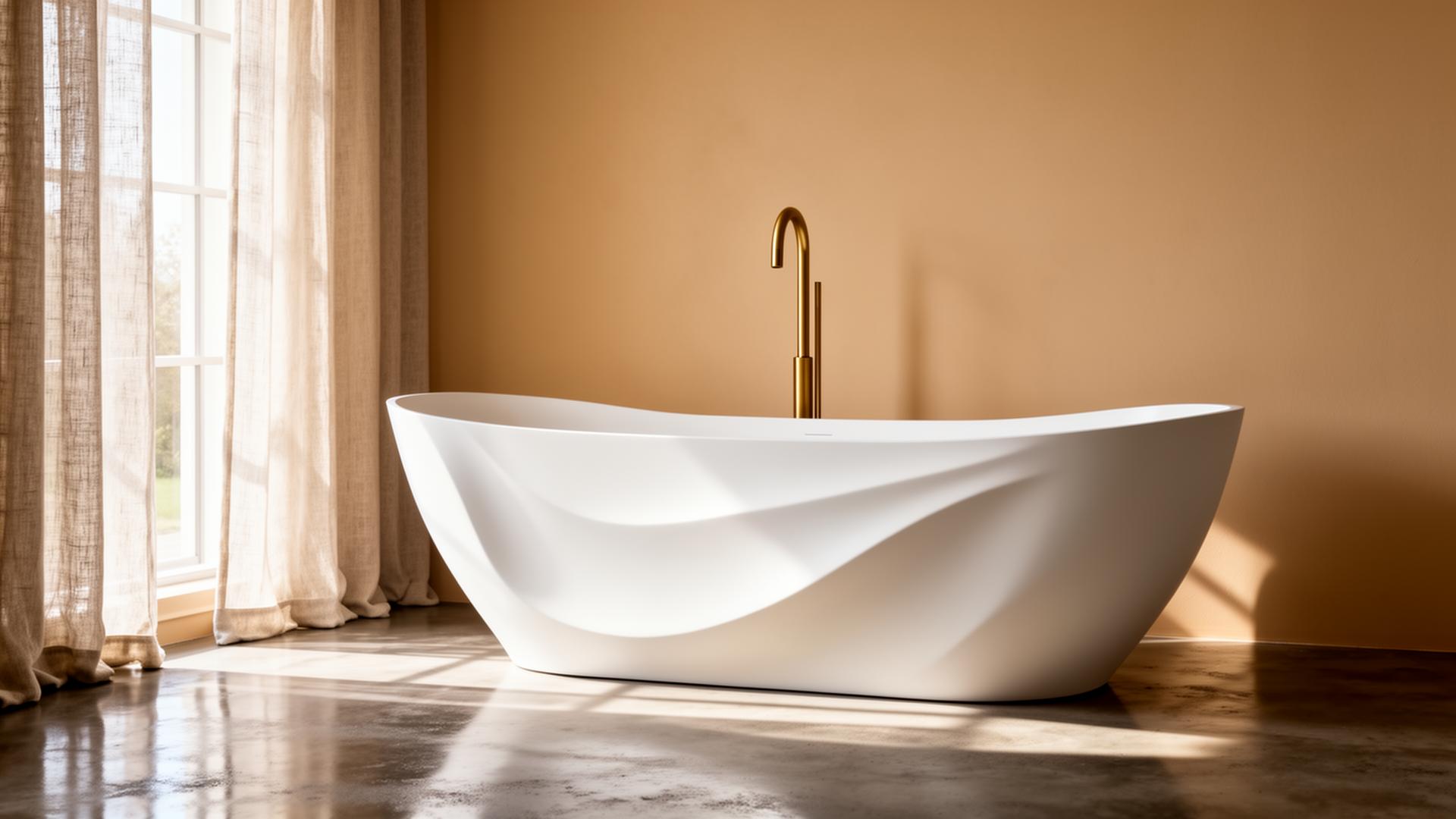 Sculpted freestanding solid-surface soaking bathtub